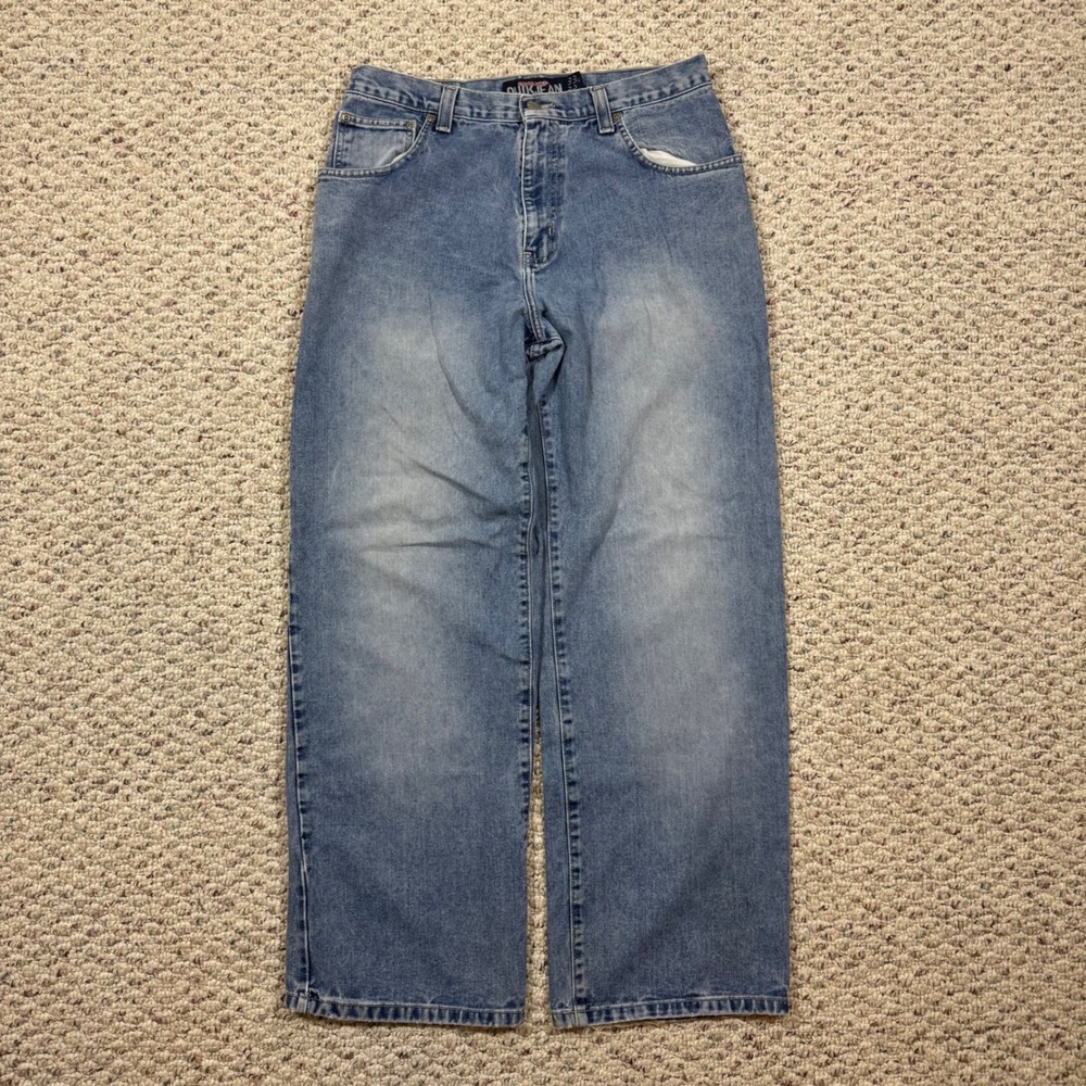 Quiksilver Quikjean Mens 33x32 Wide Leg Baggy Skate Denim Jeans Blue Faded Wash